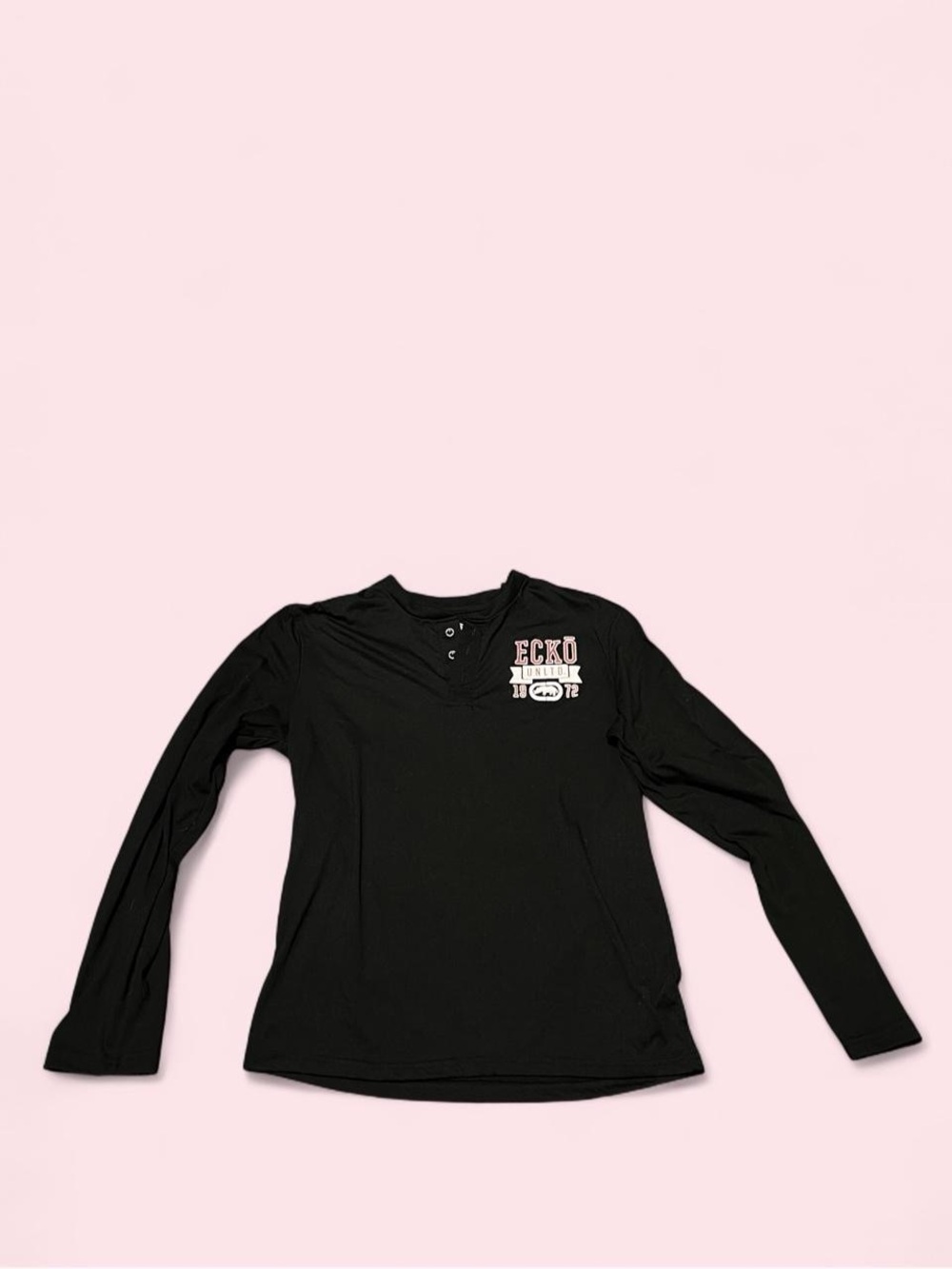 Small Ecko Unlimited Black Long-Sleeve Henley Top for Youth